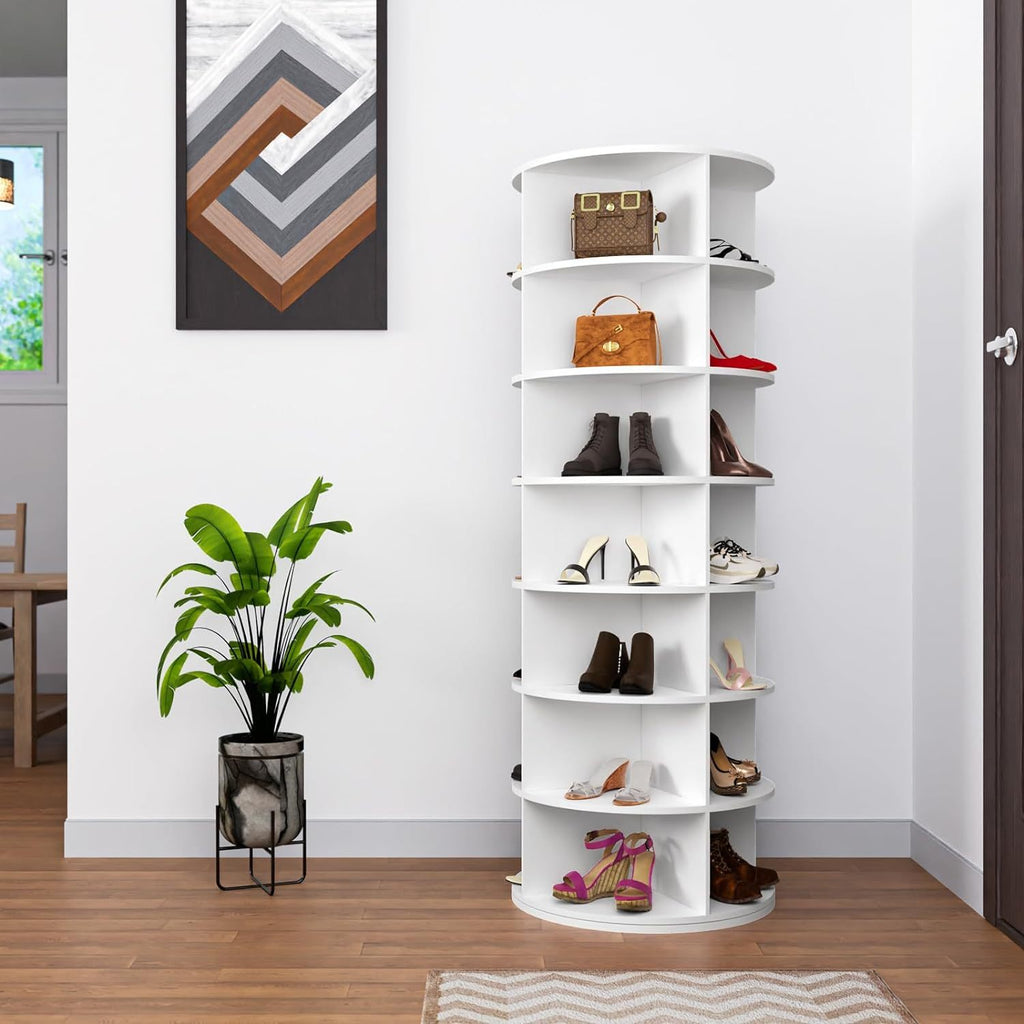 7 Tier Rotating Shoe Rack Tower, Spinning Shoe Display, 360 Shoe Rack Storage Round Carousel, Vertical Handbag Rotate Shoes Closet Organization (WHITE) - Grand Goldman Shop
