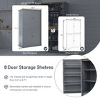 [Assembly Video Provided]TOPMAX 40.2x20x71.3inch High Freestanding Kitchen Pantry Large Cupboard Storage Cabinet with 2 Drawers, 2 Adjustable Shelves, 8 Door Shelves for Kitchen, Dining Room,Gray - Grand Goldman Shop