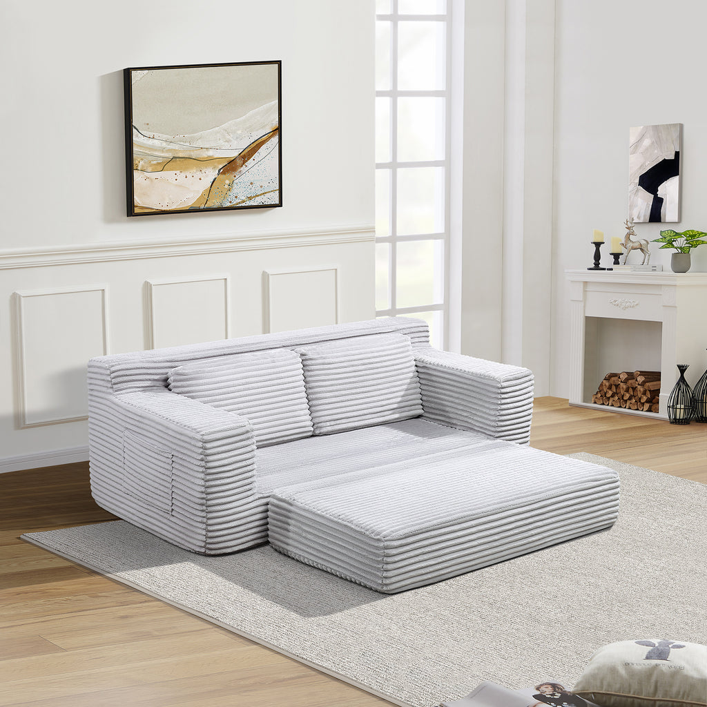 Corduroy Cloud Double Sofa, 2-in-1 Convertible Sofa Bed, Comfortable Boneless Double Sofa, Suitable for Living Room, Apartment, Small Space Grey - Grand Goldman Shop