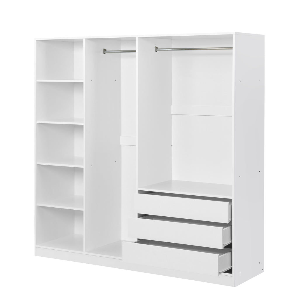 Doorless Wooden Storage Wardrobe for Dedroom with Shelves and 3 Drawers, White - Grand Goldman Shop