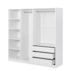 Doorless Wooden Storage Wardrobe for Dedroom with Shelves and 3 Drawers, White - Grand Goldman Shop