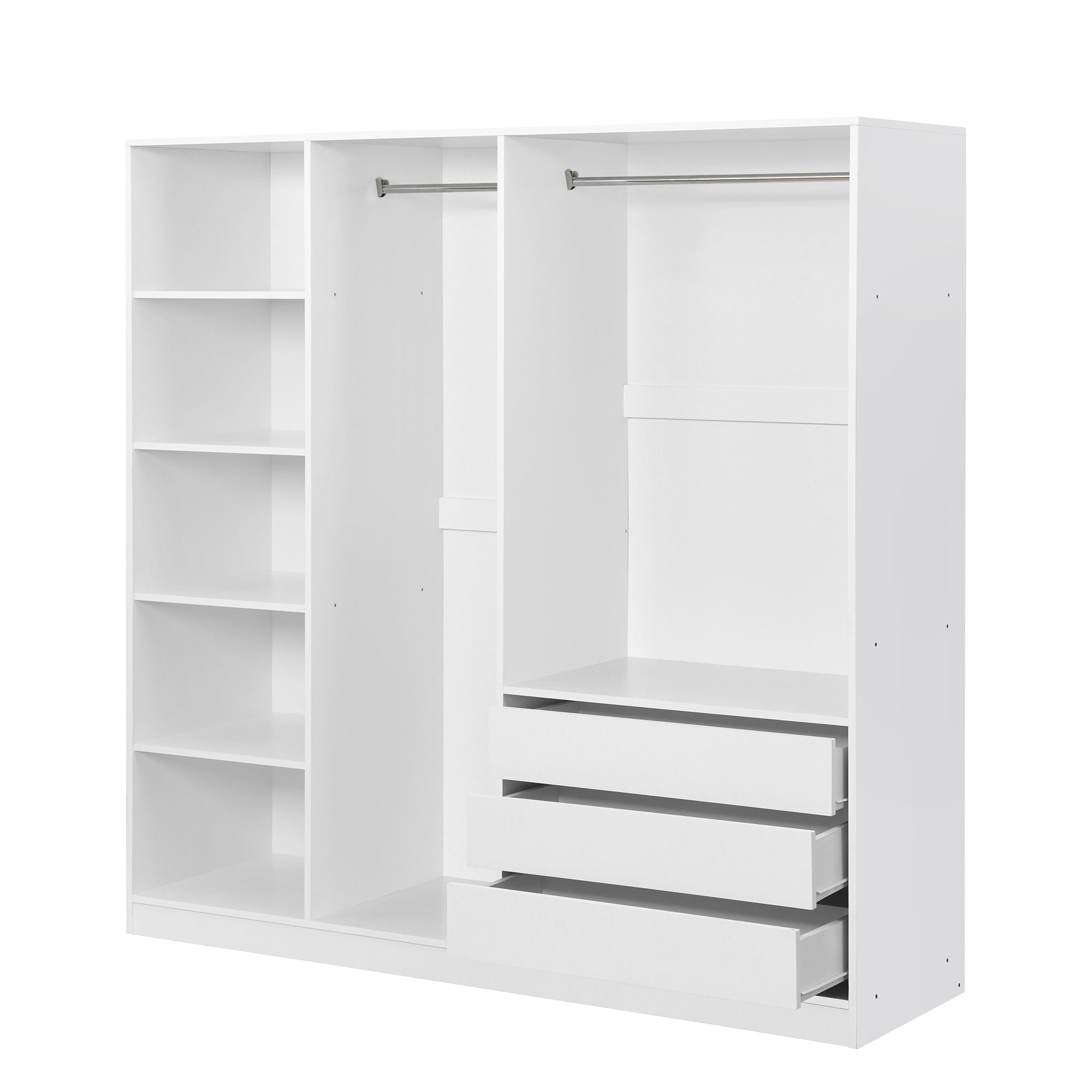 Doorless Wooden Storage Wardrobe for Dedroom with Shelves and 3 Drawers, White - Grand Goldman Shop