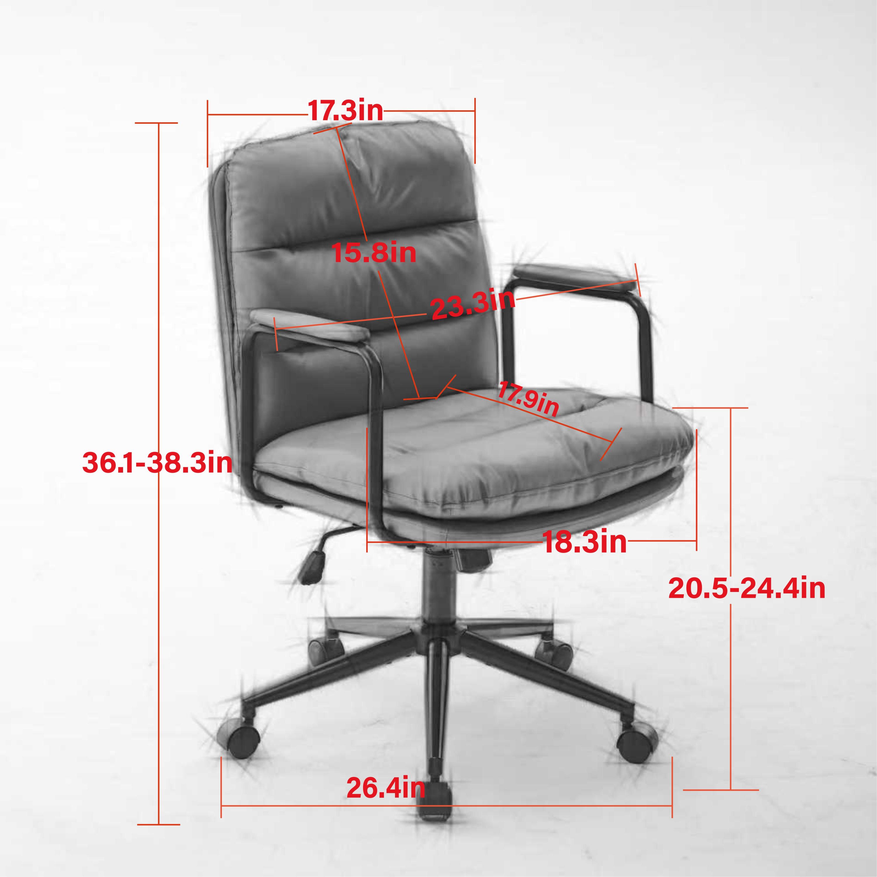Office Chair,Mid Back Home Office Desk Task Chair with Wheels and Arms Ergonomic PU Leather Computer Rolling Swivel Chair wit