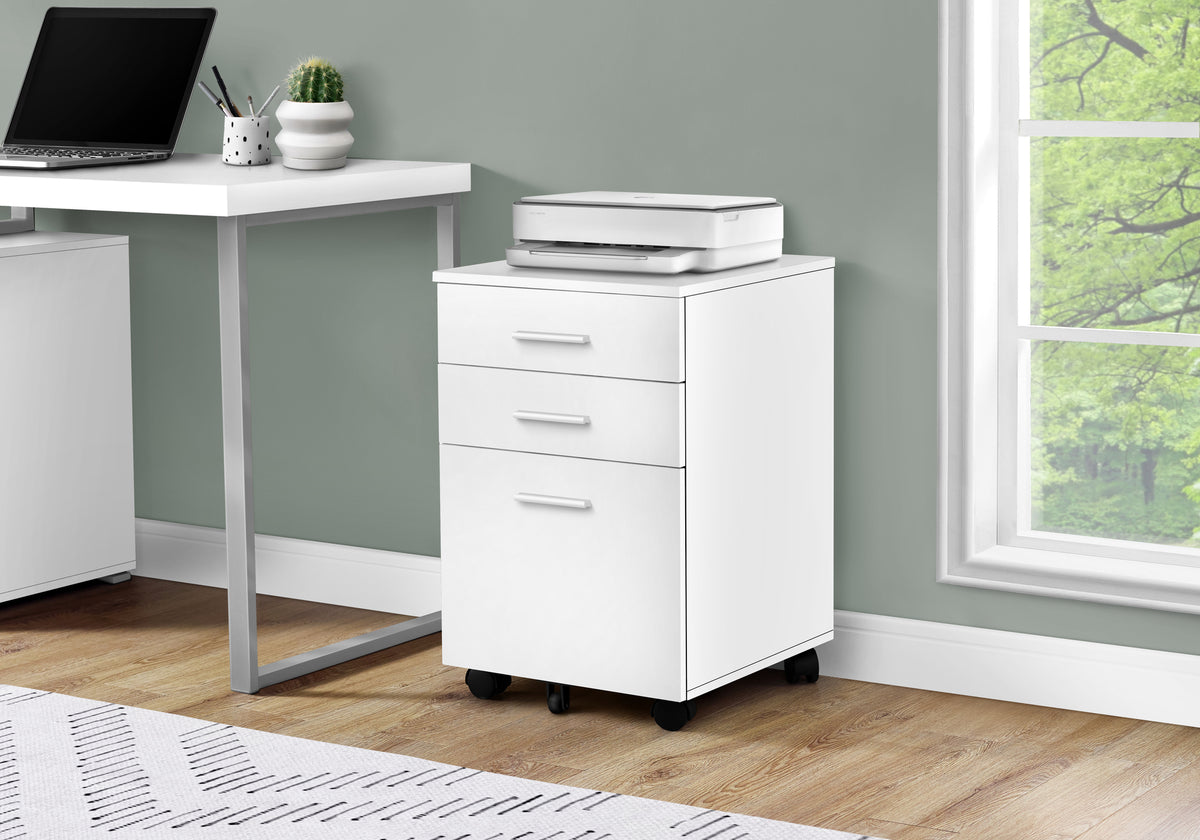 File Cabinet, Rolling Mobile, Storage Drawers, Printer Stand, Office, Work, White Laminate, Contemporary, Modern - Grand Gold