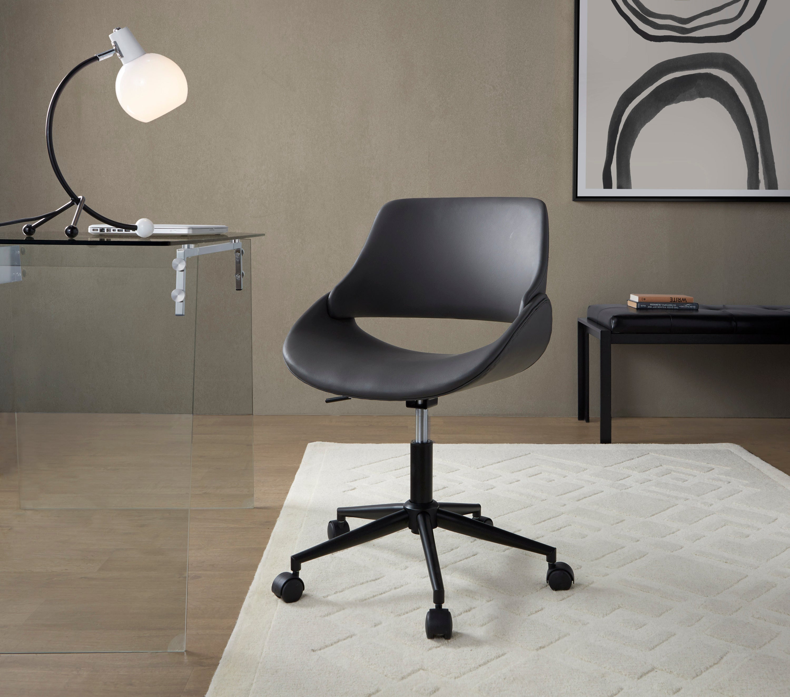Contemporary Office Chair in Black Metal and Grey Pu - Grand Goldman