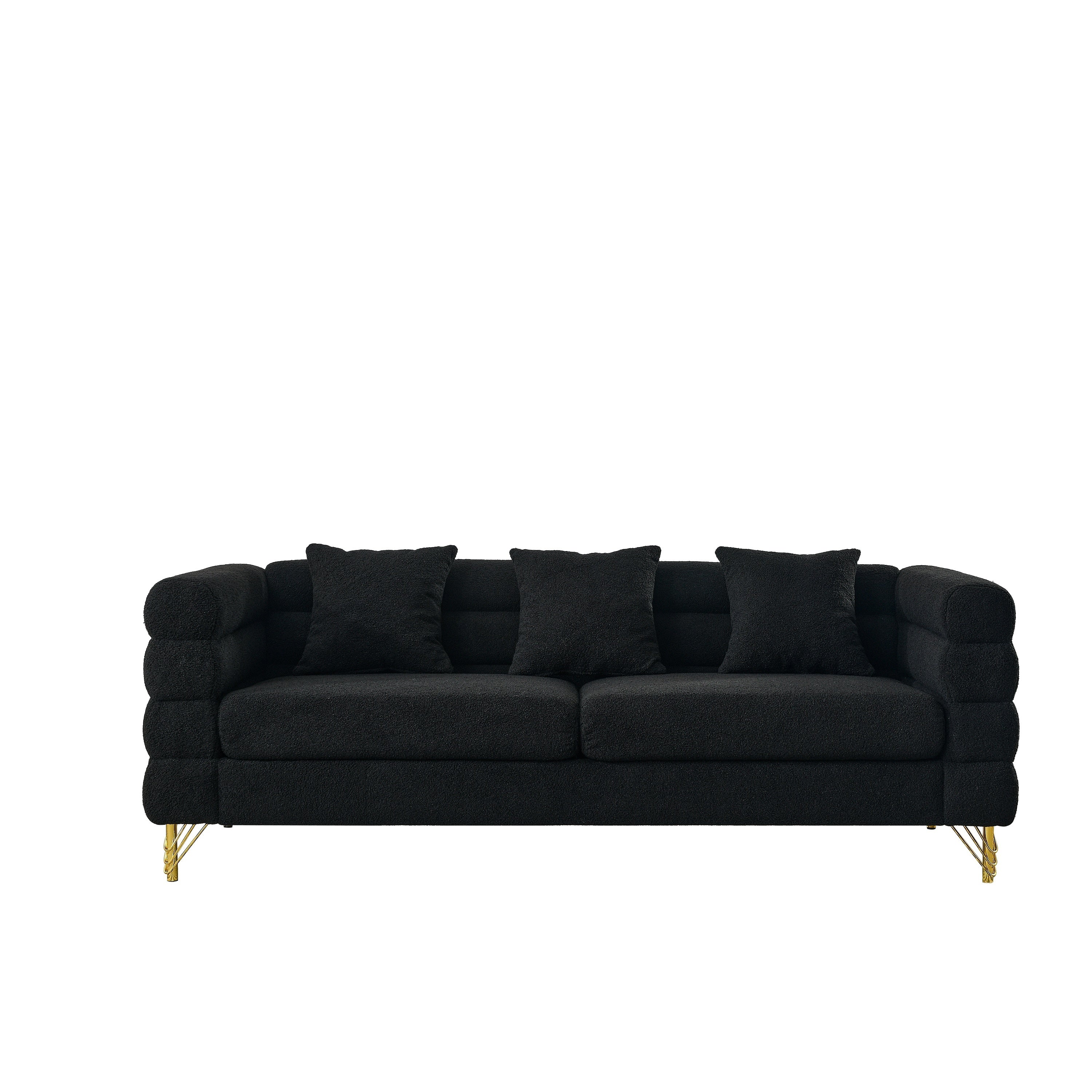 Streamline Modern 81 Inch Oversized 3 Seater Sectional Sofa in Black Teddy Fabric with 3 Lumbar Pillows, Deep Seating Comfort for Living Room Bedroom Office - Grand Goldman Shop
