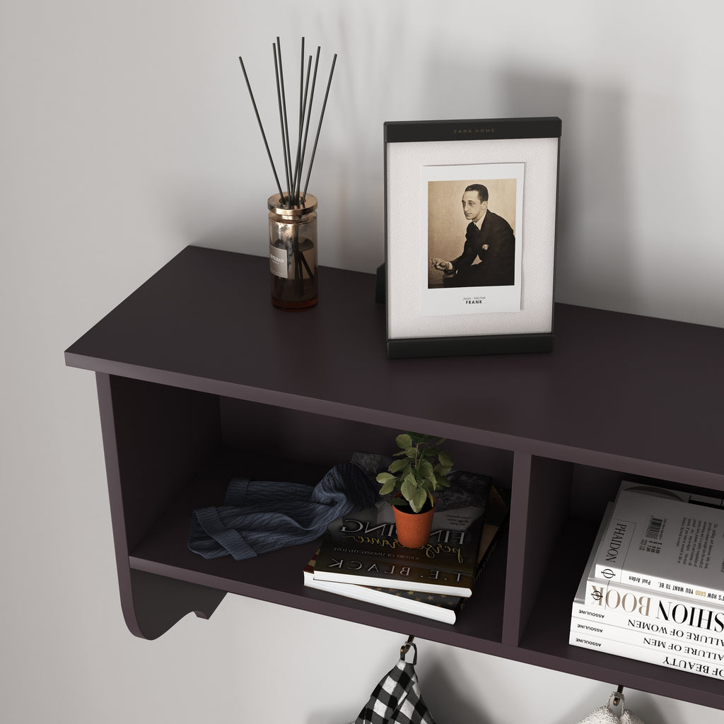 Espresso Entryway Wall Mounted Coat Rack with 4 Dual Hooks Living Room Wooden Storage Shelf - Grand Goldman Shop