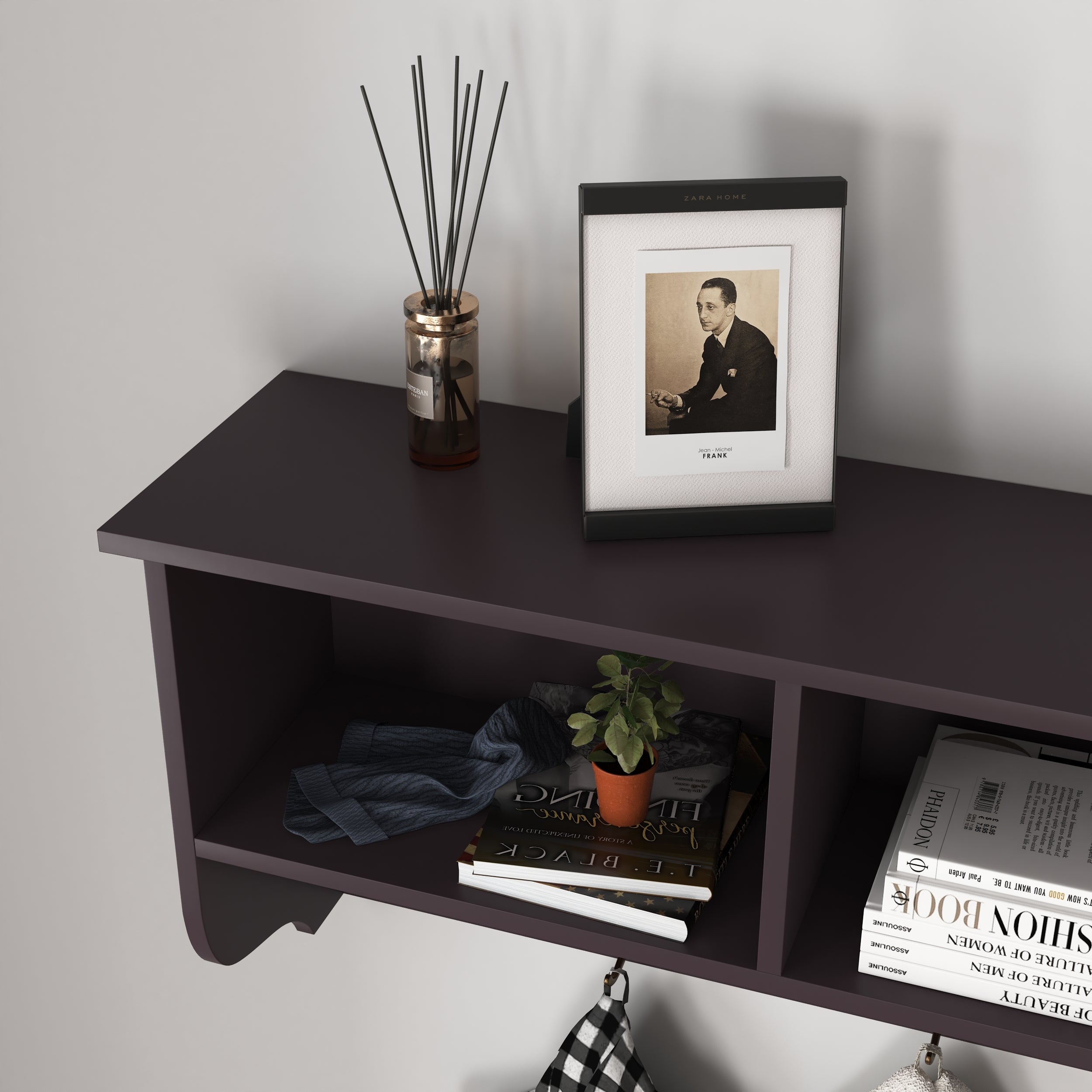Espresso Entryway Wall Mounted Coat Rack with 4 Dual Hooks Living Room Wooden Storage Shelf - Grand Goldman Shop