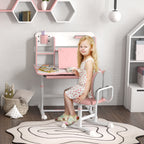 Qaba Kids Desk and Chair Set, Height Adjustable Kids School Study Desk and Chair Set with Tilt Desktop, Storage Drawer and Re
