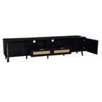 Modern Farmhouse Rattan TV Stand for TVs up to 85'', Black MDF and Solid Wood Media Console with Cable Management, 78.74'' L x 14.6'' W x 18.9'' H - Grand Goldman Shop