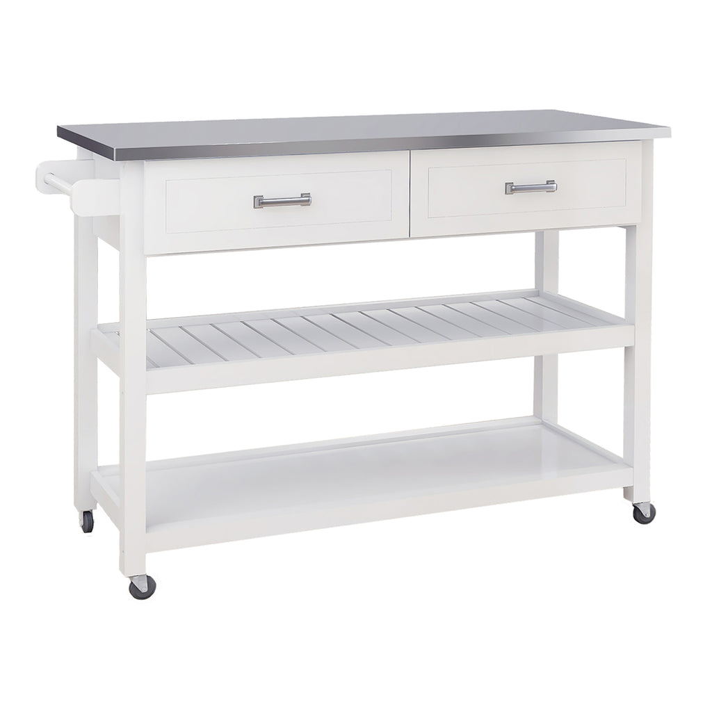 Stainless Steel Table Top White Kicthen Cart With Two Drawers - Grand Goldman Shop