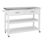 Stainless Steel Table Top White Kicthen Cart With Two Drawers - Grand Goldman Shop