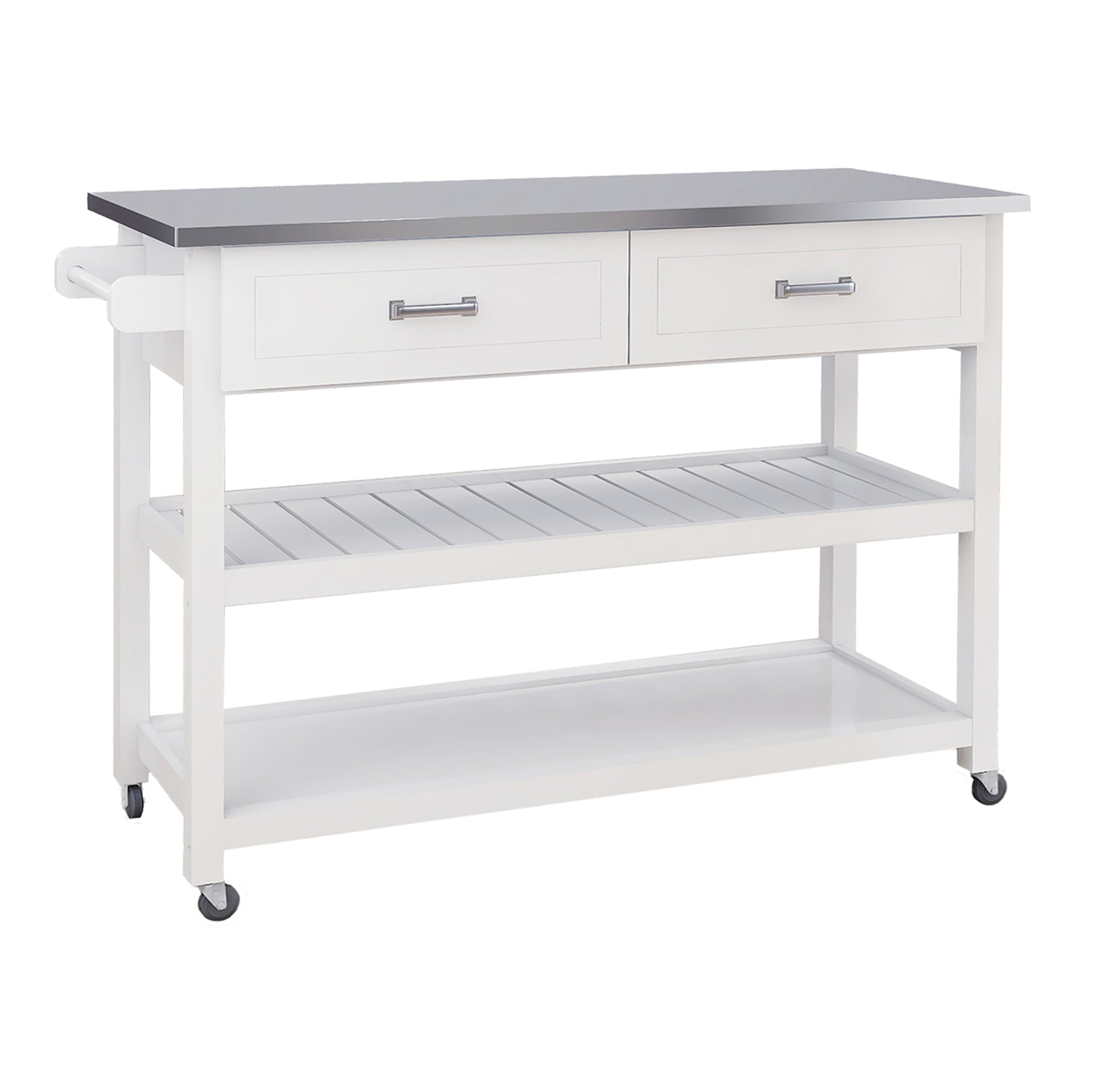 Stainless Steel Table Top White Kicthen Cart With Two Drawers - Grand Goldman Shop