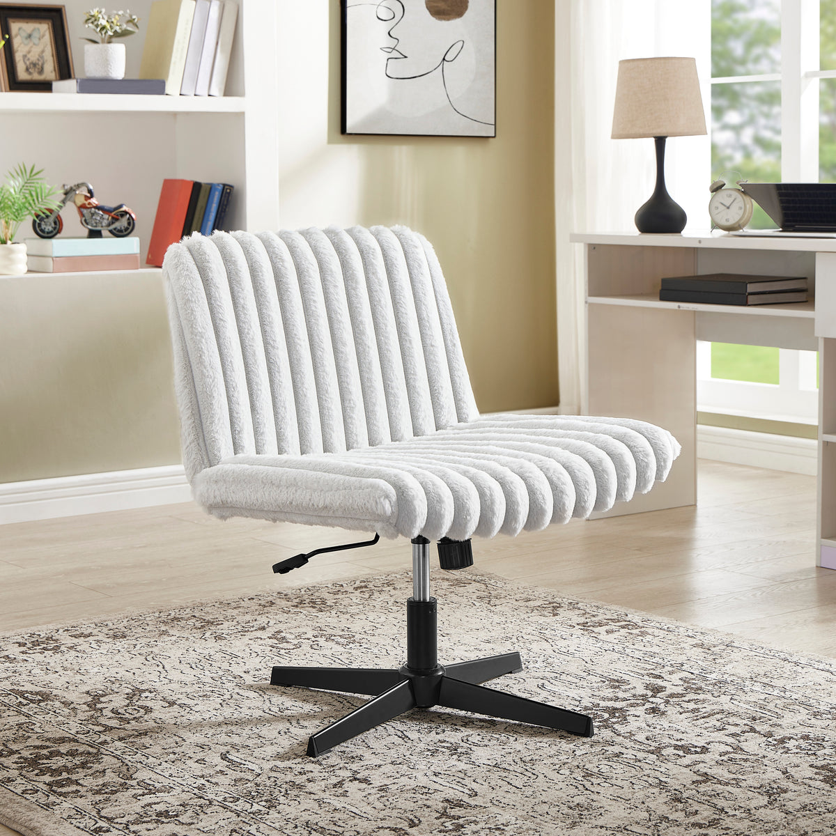 Blynn Adjustable Swivel Criss Cross Chair, Wide Seat Office Chair Vanity Chair, Gray | Premium Home Decor - Grand Goldman