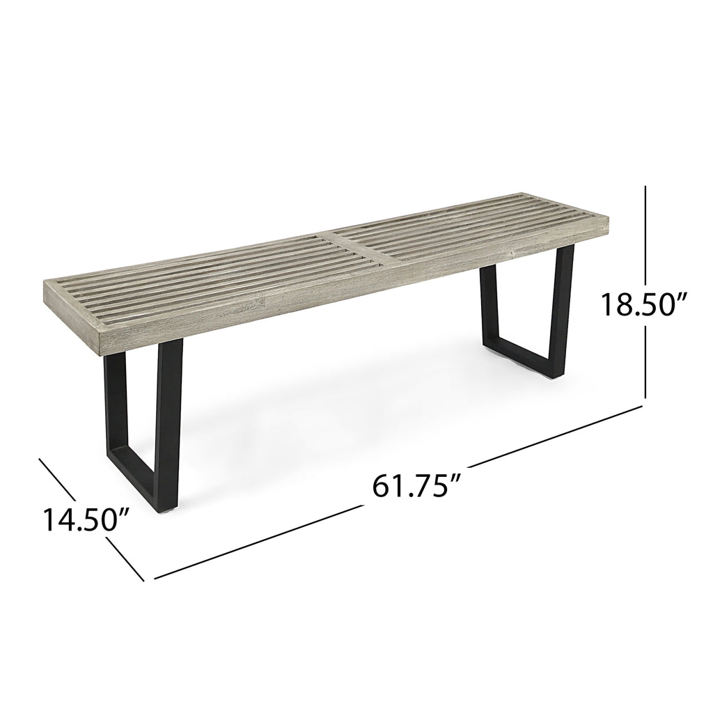 Intrinsic Outdoor Dining Bench with Iron Legs and Slat Top, Black+ Gray - Grand Goldman Shop