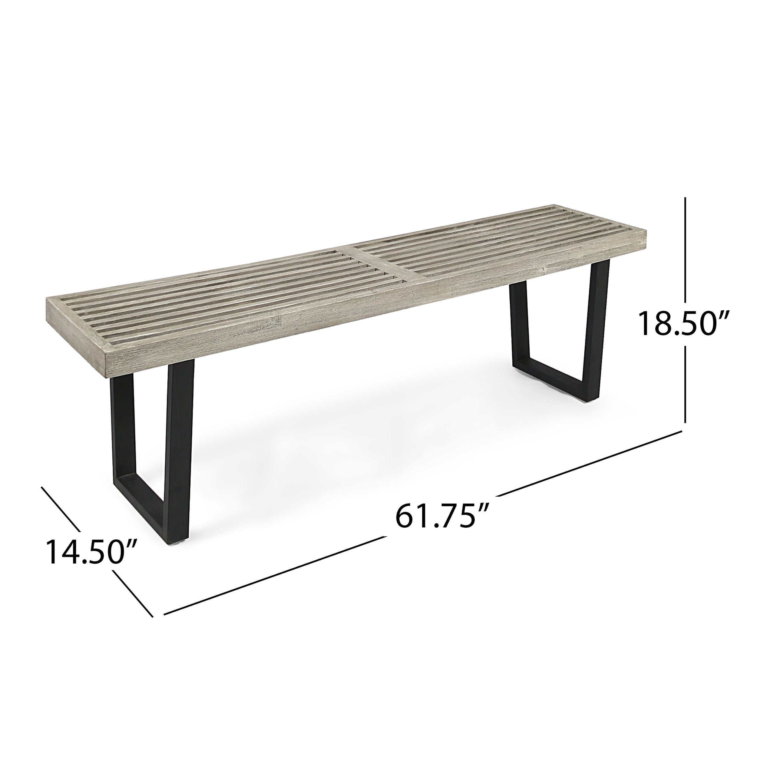 Intrinsic Outdoor Dining Bench with Iron Legs and Slat Top, Black+ Gray - Grand Goldman Shop