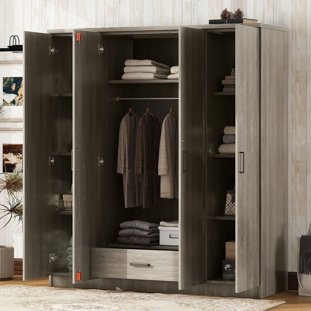 4-Door Wardrobe with 1 Drawer, Gray - Grand Goldman Shop