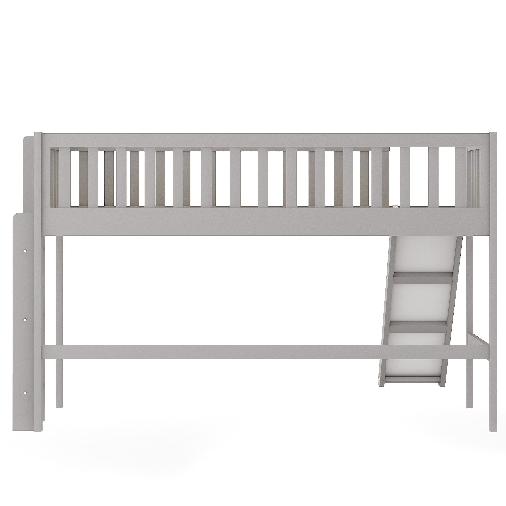 Twin Size Low Loft Bed with Ladder and Slide, Gray(OLD SKU:WF196418AAE) - Grand Goldman Shop