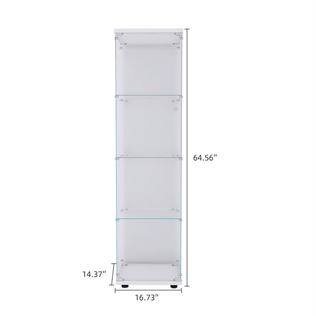 4 Shelves Glass Cabinet Glass Display Cabinet with One Door, White - Grand Goldman Shop