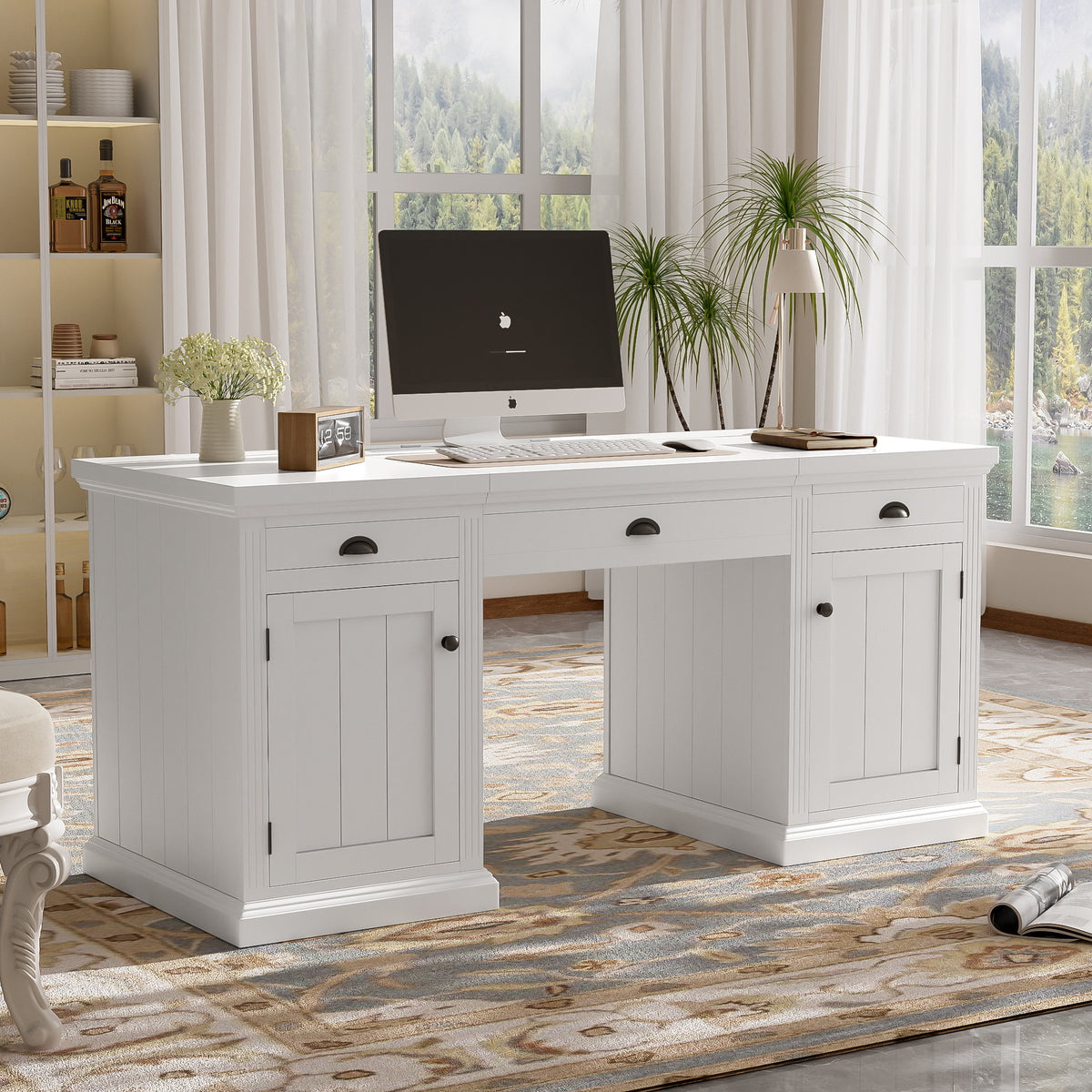 67' Modern Executive Desk,Computer Desk with 2 Wooden Doors Storage Cabinet and 3 Drawers, Rectangle Home Office Desk  ,Readi