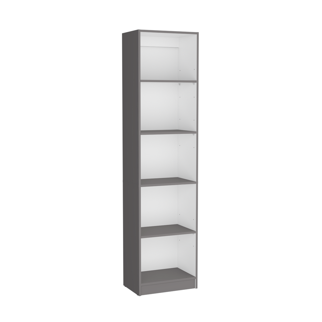Bookcase Compact Bookshelf with Multiple Shelves, Matt Gray / White - Grand Goldman