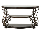 Sofa Table, Glass table top, MDF W/marble paper middle shelf, powder coat finish metal legs. (54'Lx20'Wx30'H) - Grand Goldman Shop