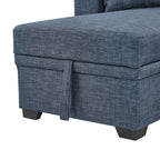 76.5' Linen Blend Upholstered Sectional with Pull-Out Bed and Chaise Storage - Grand Goldman Shop