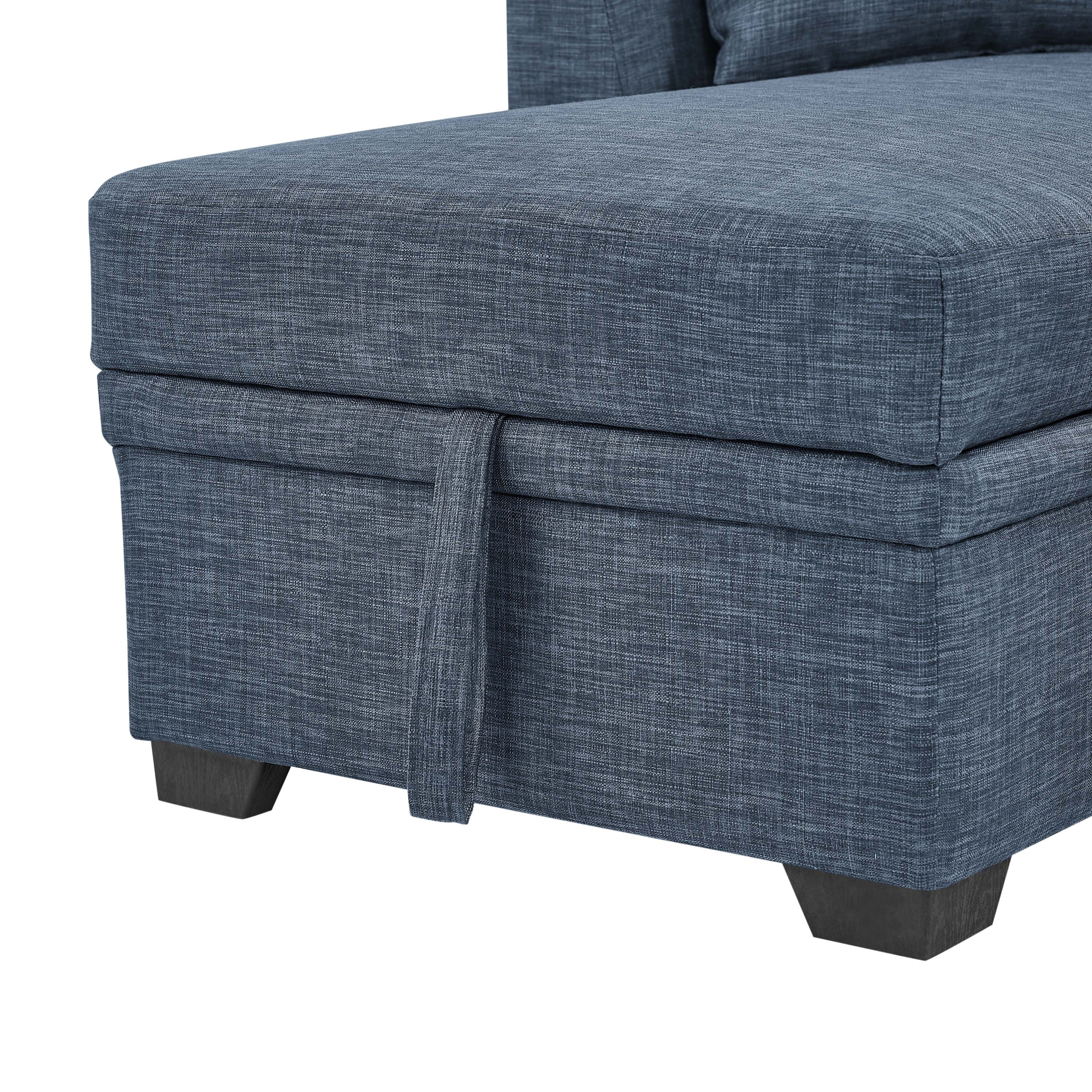 76.5' Linen Blend Upholstered Sectional with Pull-Out Bed and Chaise Storage - Grand Goldman Shop