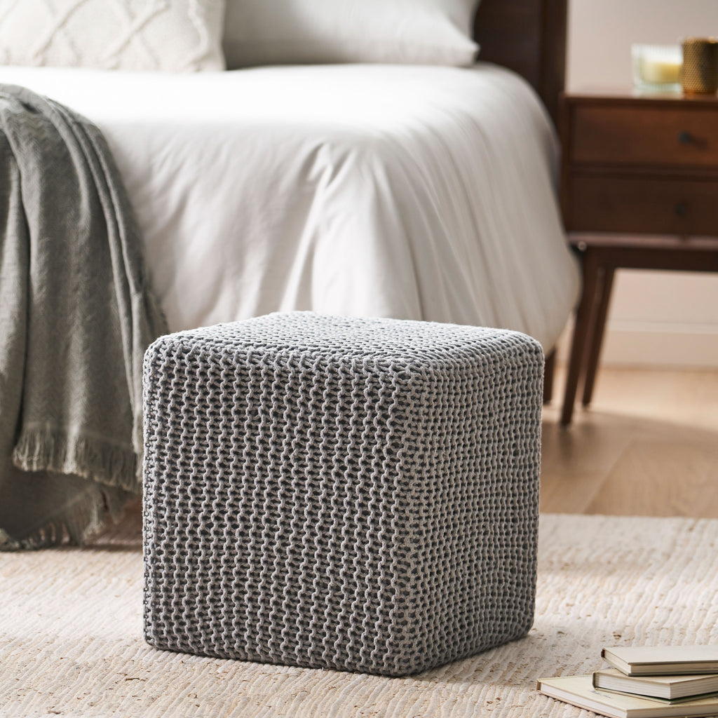 Chabani Indoor Modern Knitted Fabric Cube Pouf Ottoman - Grand Goldman Shop