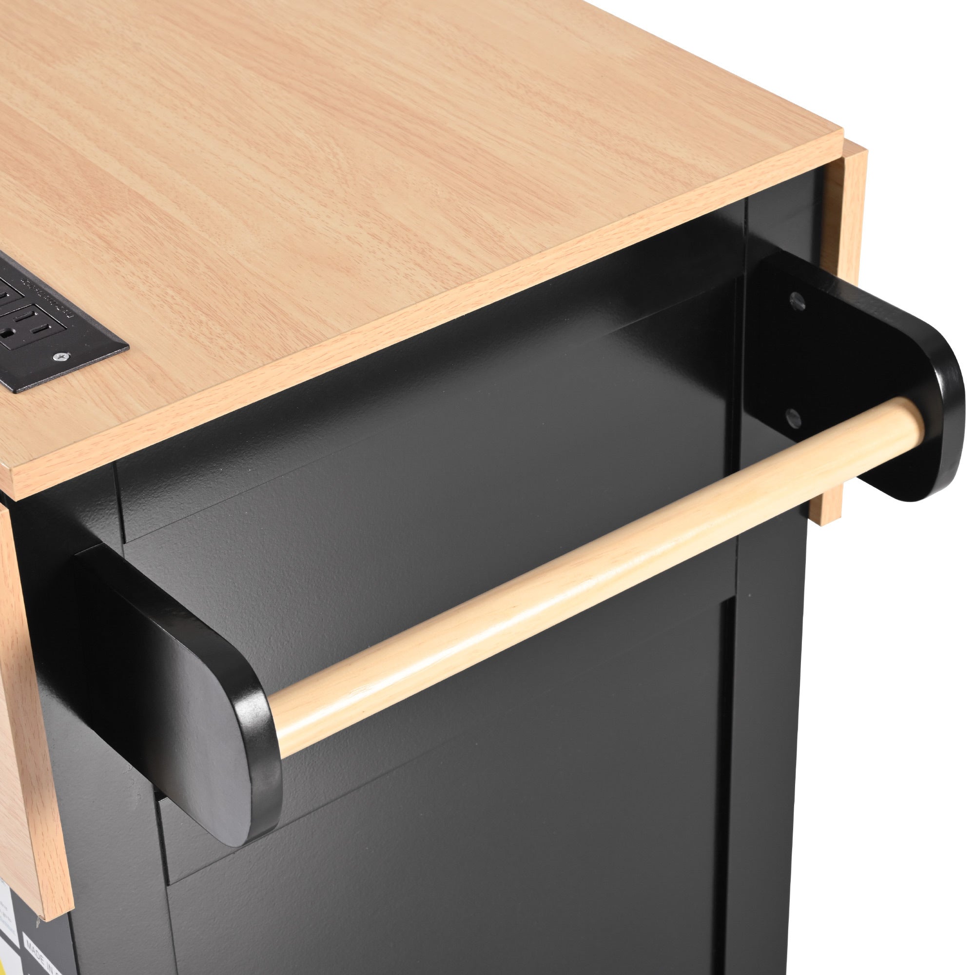 K&K 55.7'' Large Kitchen Island with 2 Drop Leaf,, Rolling Kitchen Cart on 5 Wheels with Power Outlet, Folding Storage Dining Table with Spice & Towel Rack , 3 Drawers, for Kitchen, Dining Room,Black - Grand Goldman Shop