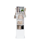 360° Rotating White Makeup Cabinet with Full-Length Mirror, Jewelry Storage, Coat Rack, 4 Open Shelves, 2 Built-In Shelves, MDF and Glass - Grand Goldman Shop