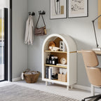 Arched Small Bookcase,Arched Storage Cabinet,Wooden Modern Arched Top Bookshelf with 3 Shelves,White with Woodgrain Shelves, 3-Tier Storage Shelf for Living Room, Bedroom, Entryway - Grand Goldman Shop