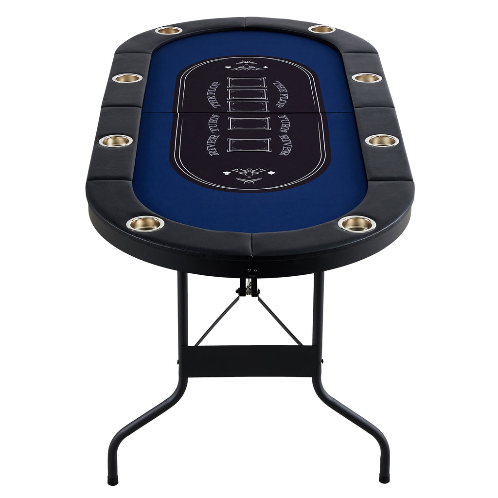 8 Player Foldable Poker Table, Blackjack Texas Holdem Poker Table with Padded Rails and Stainless Steel Cup Holders, Portable