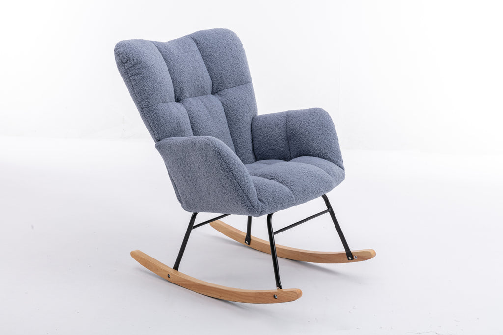 050-Teddy Fabric Rocking Gilder Nursery Chair For Living Room Indoor,Light Blue - Grand Goldman Shop