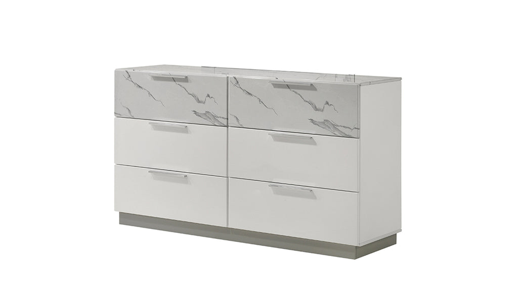 Mist Queen 4-Piece Set – Two-Tone High-Gloss Marble & Lacquer Finish with LED Lighting White - Grand Goldman Shop