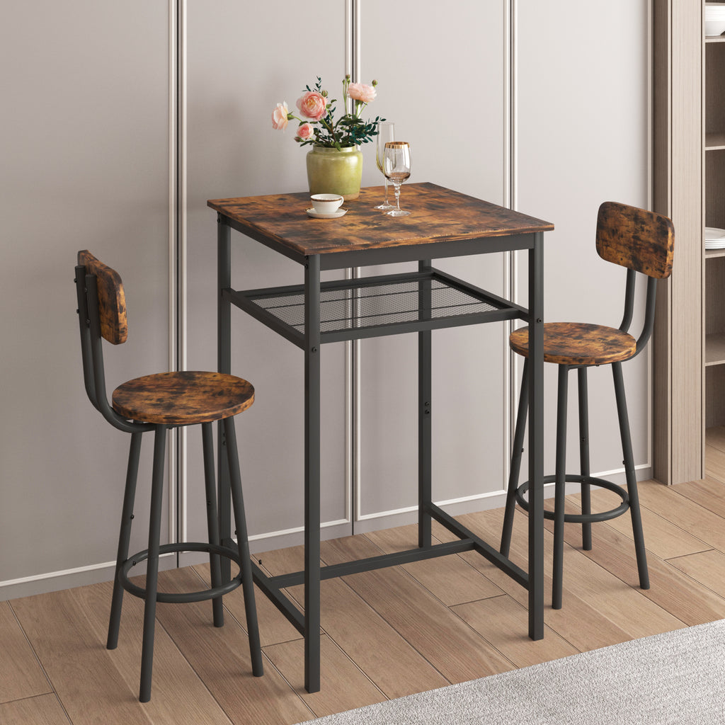 Bar table, equipped with 2 bar stools , with backrest and partition (Rustic Brown) - Grand Goldman Shop