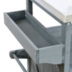 K&K Outdoor Kitchen Island, Rolling Bar Cart & Storage Cabinet, Farmhouse Solid Wood Outdoor Grill Table with Stainless Steel Top, Spice Rack , Towel Rack for Kitchen & BBQ , Grey Blue - Grand Goldman Shop