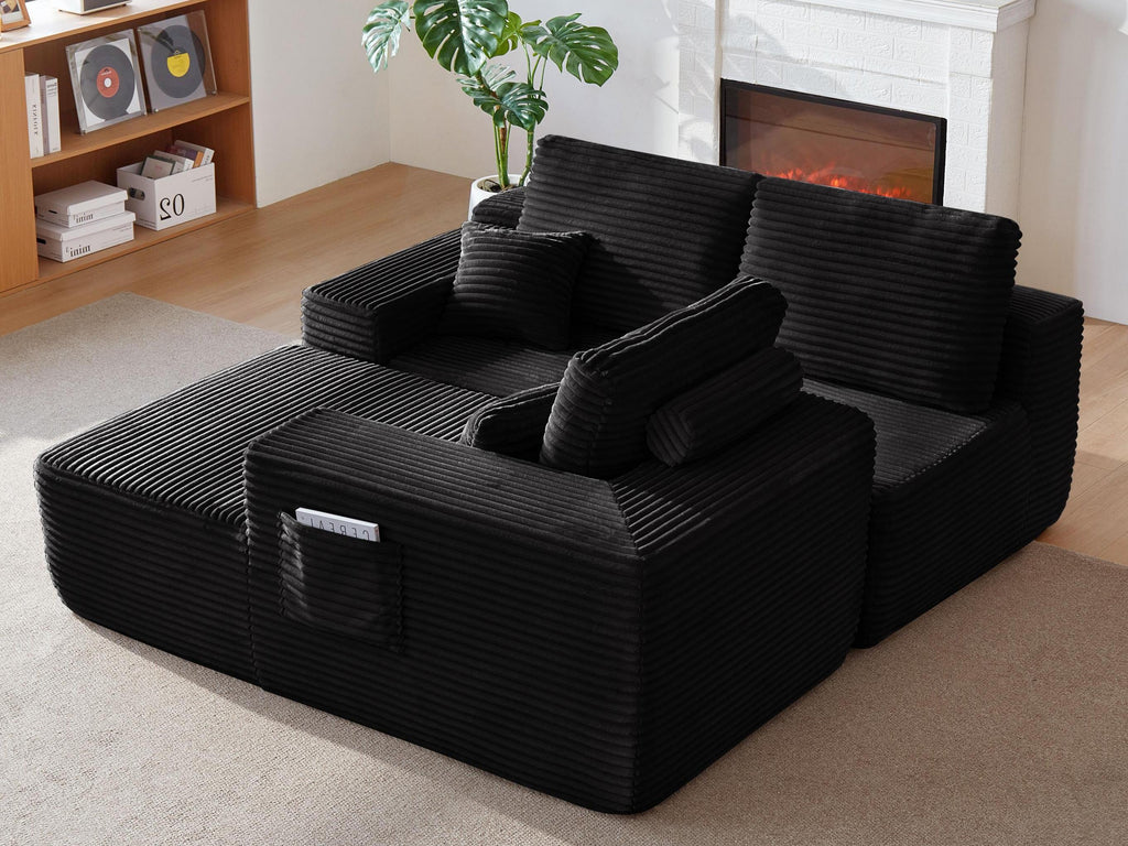 104' Cloud Sectional Sofa with L-Shape Chaise and Side Pockets , Modern Modular Design, Deep Seating, Upholstered Couch for Living Room/Bedroom, No Assembly Required (Plush Fabric), Black,Right - Grand Goldman Shop