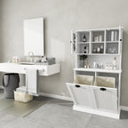 Two-Compartment Tilt-Out Dirty Laundry Basket Tall Bathroom Cabinet with 2 Adjustable Shelves-White - Grand Goldman Shop