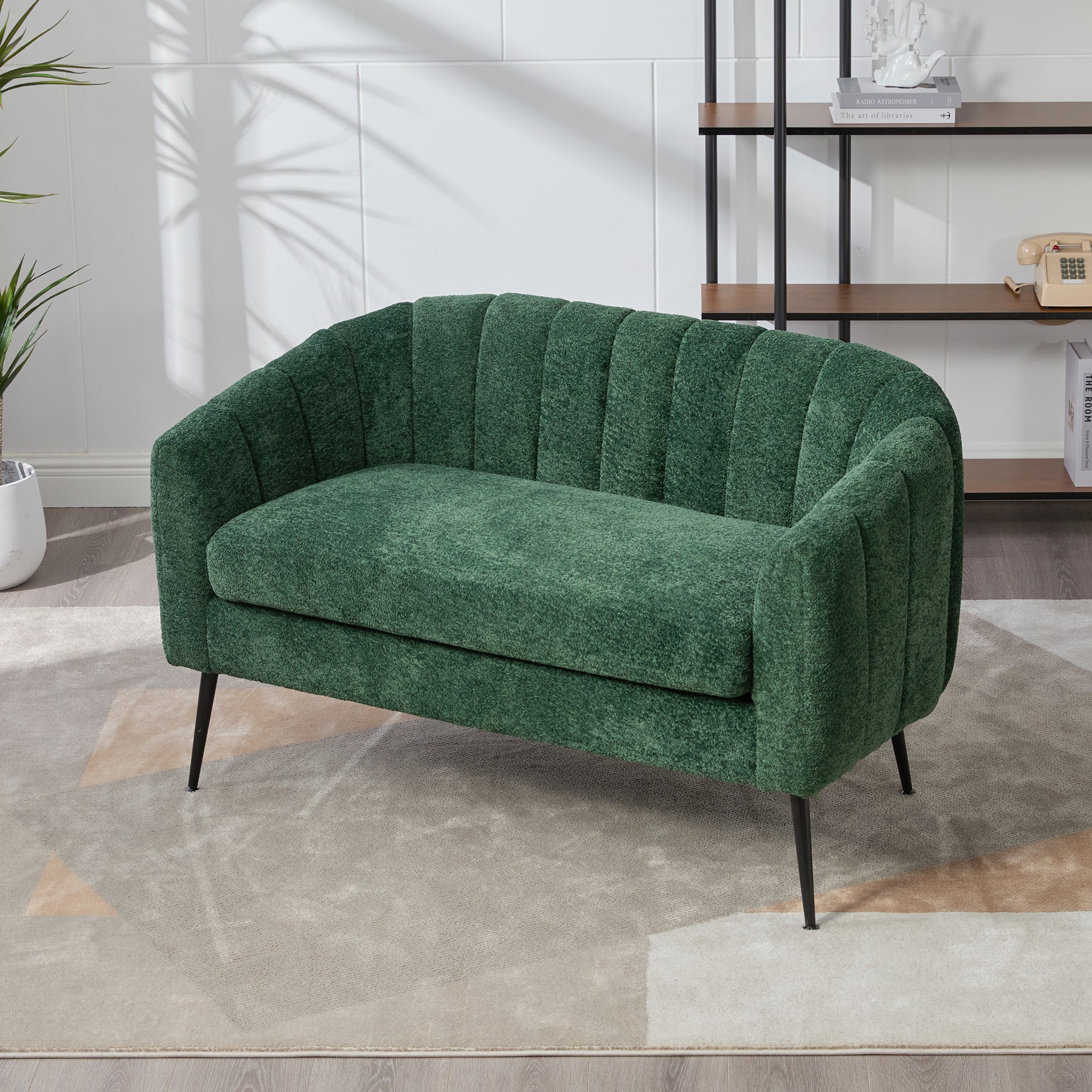 Modern Glam Green Chenille Mini Loveseat Accent Couch with Metal Legs, 50.2'' Wide Channel Tufted 2-Seater Sofa for Small Spaces - Grand Goldman Shop