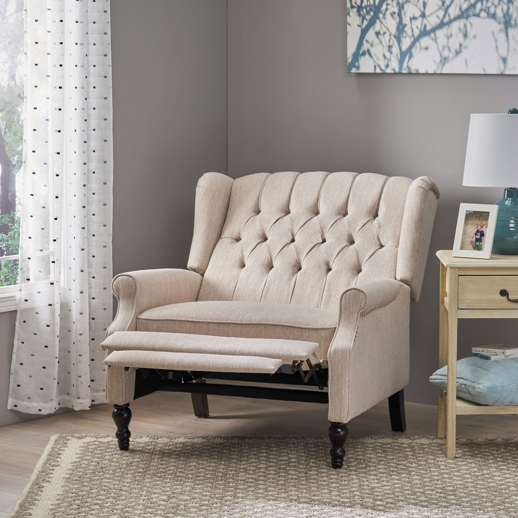 Push Back Recliner Chair Fabric Lounge Armchair Pushback Recliner with Rivet Decoration Wingback Single Sofa Chair with Padded Seat for Living Room, Bedroom 33.25D x 37.75W x 42.5H in - Grand Goldman Shop