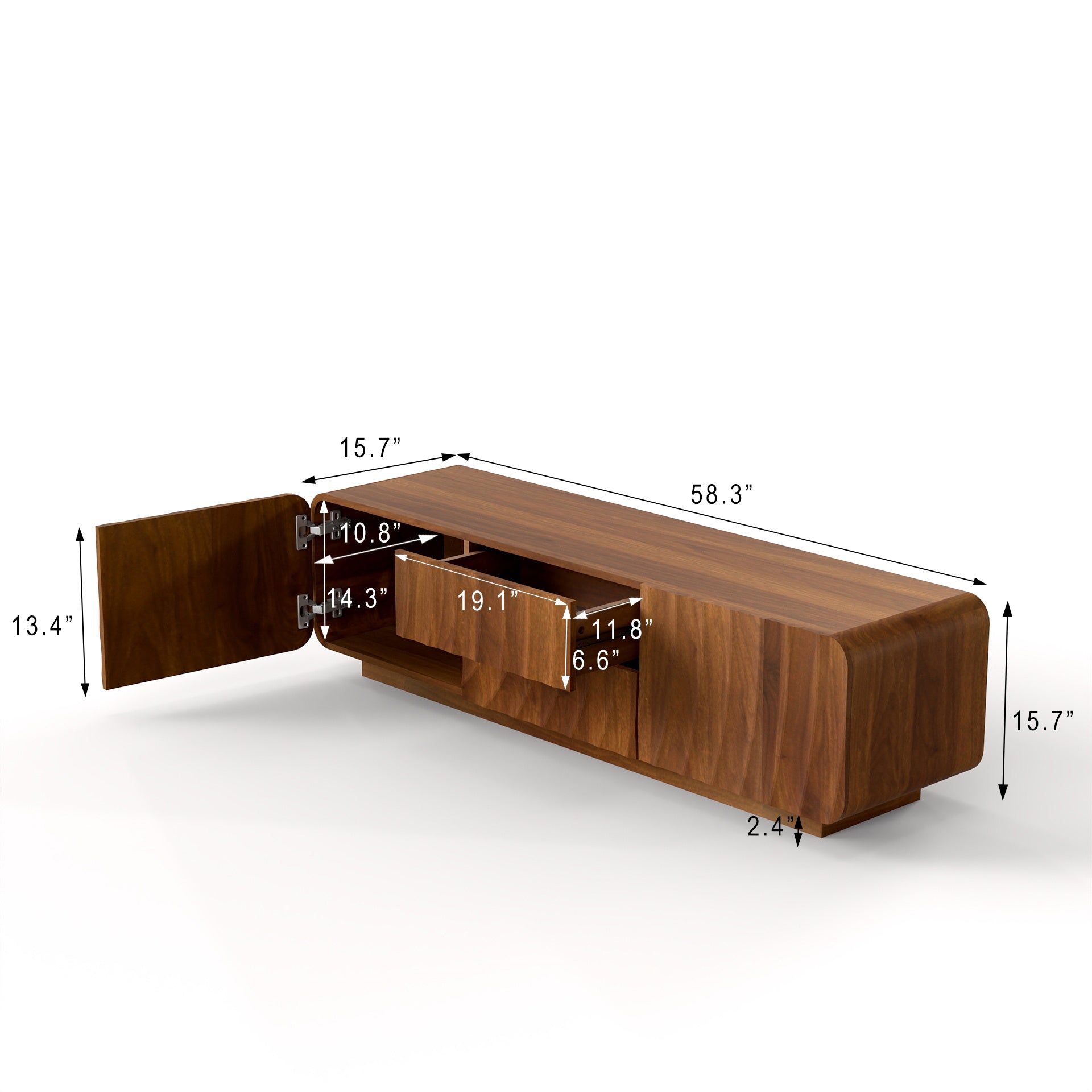 58''Tv Console With Mid Century Unique Spiral Wave Design With Storage Cabinet And 2 Drawers Tv Stand For Living Room, Bedroom, Walnut - Grand Goldman Shop