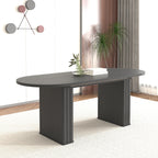 Kitchen extendable dining table for 4-8 people, oval kitchen table with wooden strip base for family living room (black) - Grand Goldman Shop