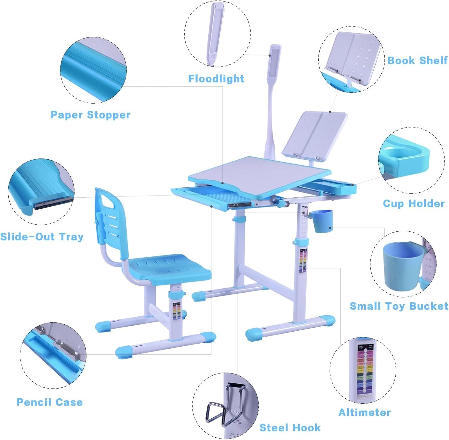 Desk for Kids Desk and Chair Set Kids Art Desk Drafting Table Desk Set with Adjustable Height, 40-Degree Tiltable Children De