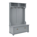 Modern Classic Hall Tree with Shoe Rack Bench and Coat Hooks for Hanging Storage, Entryway Bench with Open Shelves and Shoe Cabinets 40.16'W*18.58'D*64.17'H GRAY - Grand Goldman Shop