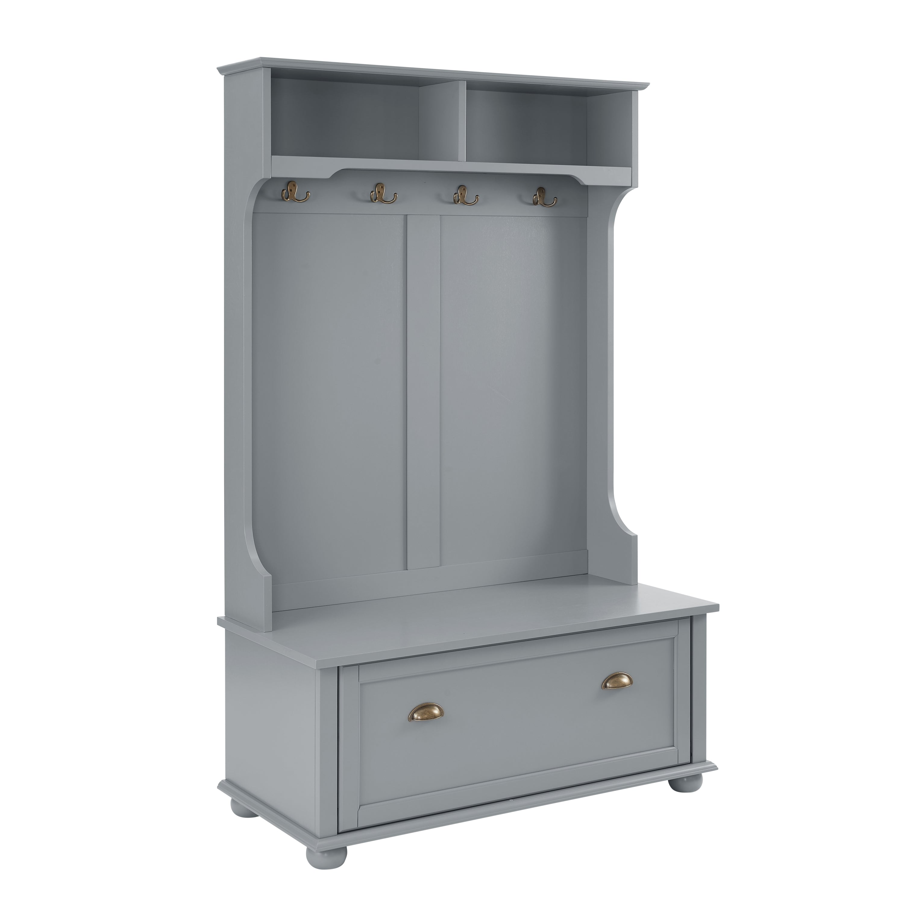 Modern Classic Hall Tree with Shoe Rack Bench and Coat Hooks for Hanging Storage, Entryway Bench with Open Shelves and Shoe Cabinets 40.16'W*18.58'D*64.17'H GRAY - Grand Goldman Shop