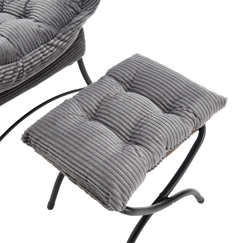 Lazy Chair with Ottoman, Modern Lounge Accent Chair with Armrests and a Side Pocket, Leisure Upholstered Sofa Chair Reading Chair with Footrest for Small Space, Corner Chair-Grey - Grand Goldman Shop