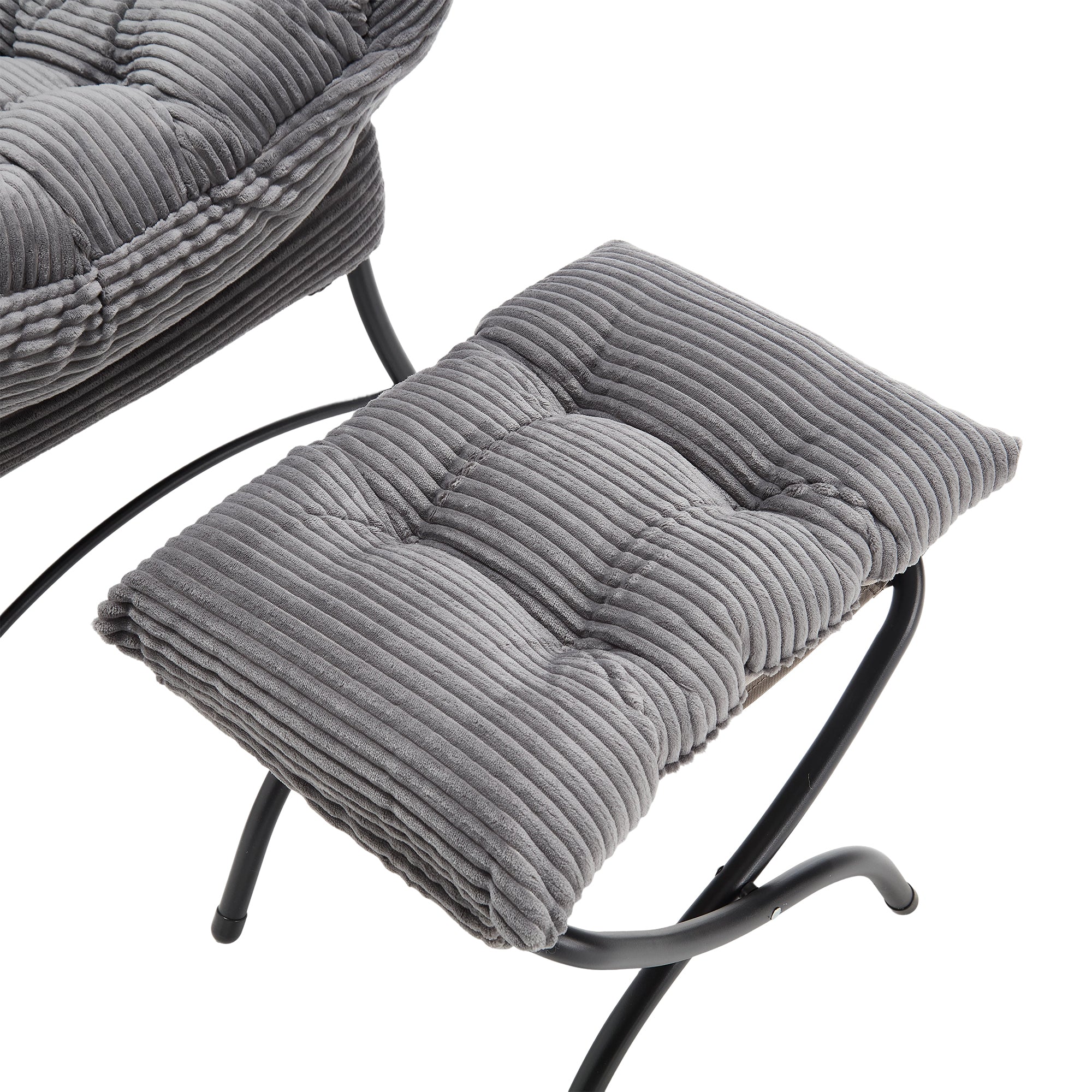 Lazy Chair with Ottoman, Modern Lounge Accent Chair with Armrests and a Side Pocket, Leisure Upholstered Sofa Chair Reading Chair with Footrest for Small Space, Corner Chair-Grey - Grand Goldman Shop