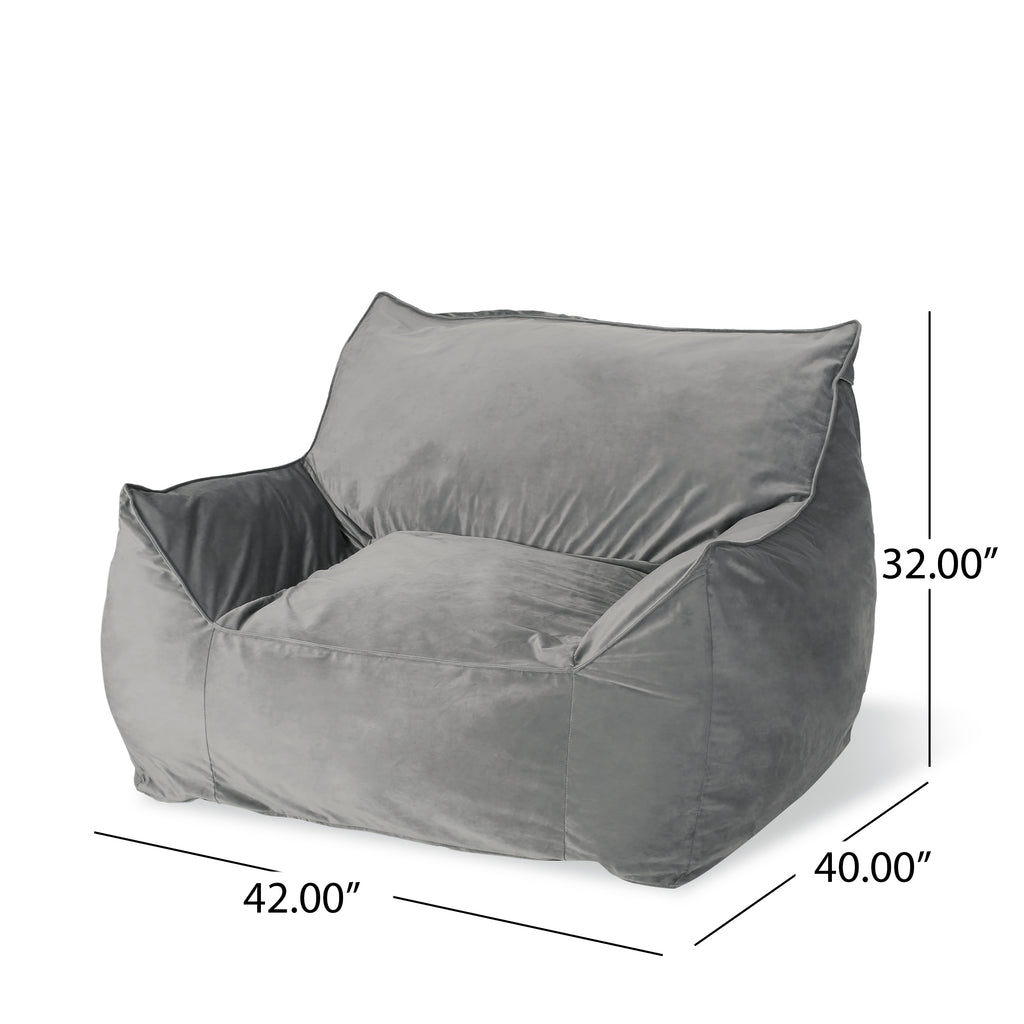 Allea Velveteen Bean Bag Chair with Armrests, Soft Grey Velvet, Cozy and Spacious - Grand Goldman Shop