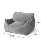 Allea Velveteen Bean Bag Chair with Armrests, Soft Grey Velvet, Cozy and Spacious - Grand Goldman Shop